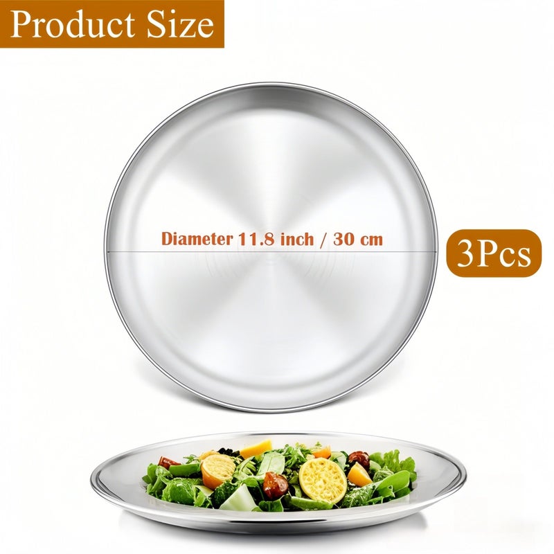 Stainless Steel 12 Inch Pizza Pans 3Pcs Oven Baking Tray Heavy Duty Dishwasher Safe - Image 2