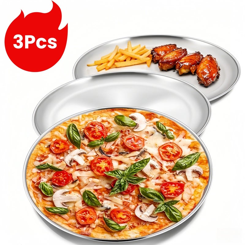 Stainless Steel 12 Inch Pizza Pans 3Pcs Oven Baking Tray Heavy Duty Dishwasher Safe - Image 1