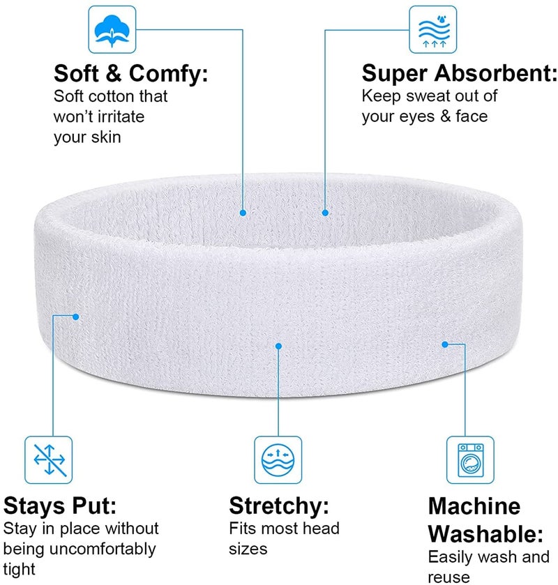 STEFFER سوار الرأس وسوار المعصم STEFFER للرياضة وصالة الألعاب الرياضية، اليوغا (1 سوار رأس - 2 أساور معصم) شريط لياقة بدنية للجنسين (أبيض) - Image 2