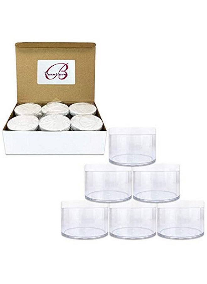 Pana - Beauticom 120g/120ml (4 Fl Oz) Thick Double Wall Leak-Proof Round Clear Plastic Jars with Flat Top Lids for Creams, Lotions, Powders, Glitters, and more… (Color: White Lid, Quantity: 6 Pieces) - Image 1