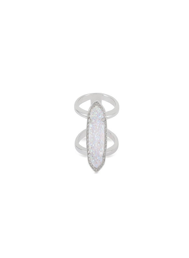 Kendra Scott Elyse Ring for Women, Fashion Jewelry, Rhodium-Plated, Iridescent Drusy, Size 8 - Image 1