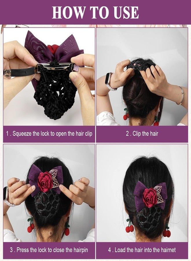 ماي كرييت شبكة شعر على شكل كعكة للنساء من MAYCREATE®، مزينة بزهرة، شبكة شعر على شكل كعكة مزينة بفيونكة وردة مع مشبك، إكسسوارات شعر أنيقة - Image 5