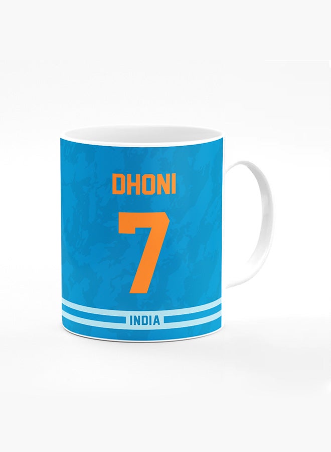 Stylizedd Designer Printed Coffee Mug with Heavy Duty Handle 11oz Ceramic Personalised Gift Mugs Cup [Microwave Safe & Dishwasher Proof ] - Cricket Player - MS Dhoni, Jersey Number - 7 - Image 1
