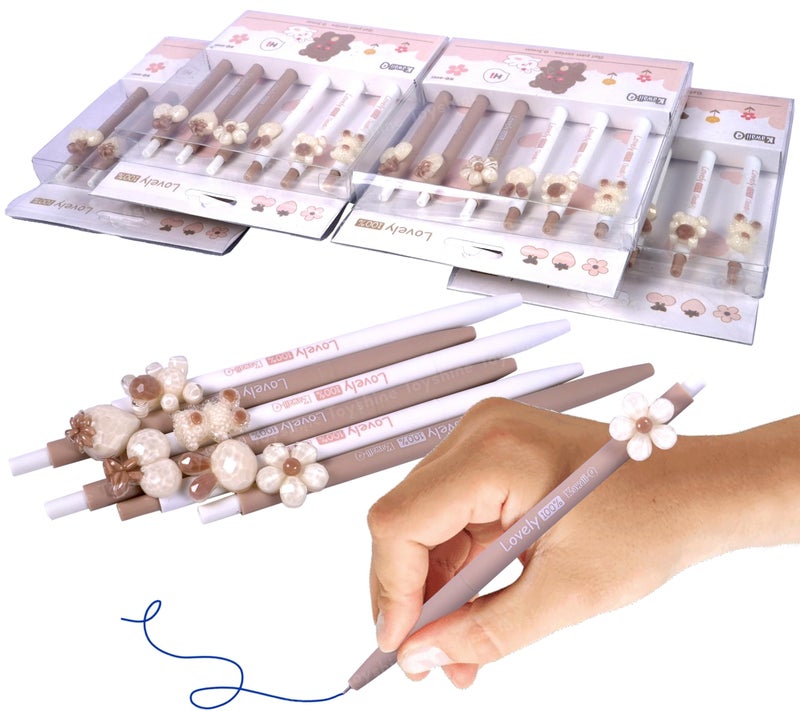 Toyshine 4 Set Cute Cartoon Theme Retractable Kawaii Waterproof Gel Pens 0.5mm Adorable Smooth Writing Gel Pen Set for School & Office Birthday Return Gift Party Favor for Kids Girls Boys - Brown - Image 1