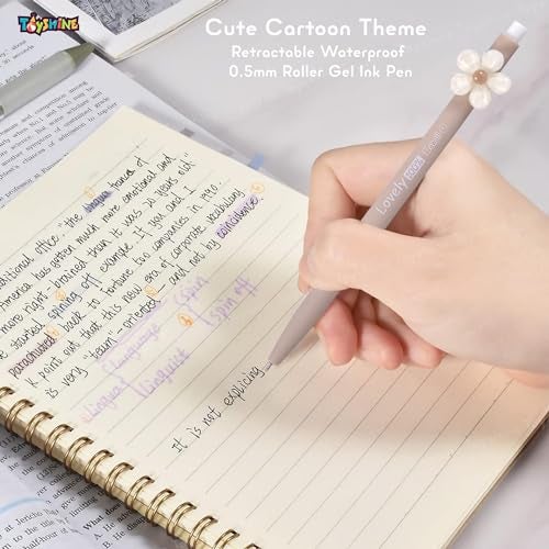 Toyshine 4 Set Cute Cartoon Theme Retractable Kawaii Waterproof Gel Pens 0.5mm Adorable Smooth Writing Gel Pen Set for School & Office Birthday Return Gift Party Favor for Kids Girls Boys - Brown - Image 2