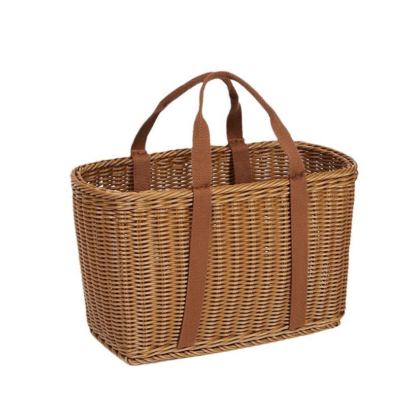 Shapeazy Wicker Shopping Basket with Handles â€“ Reusable Handwoven Market Basket for Groceries, Farmers Market, Foraging, Picnic, Flower Gathering & Home Storage â€“ Lightweight Wicker Tote (L) - Image 1