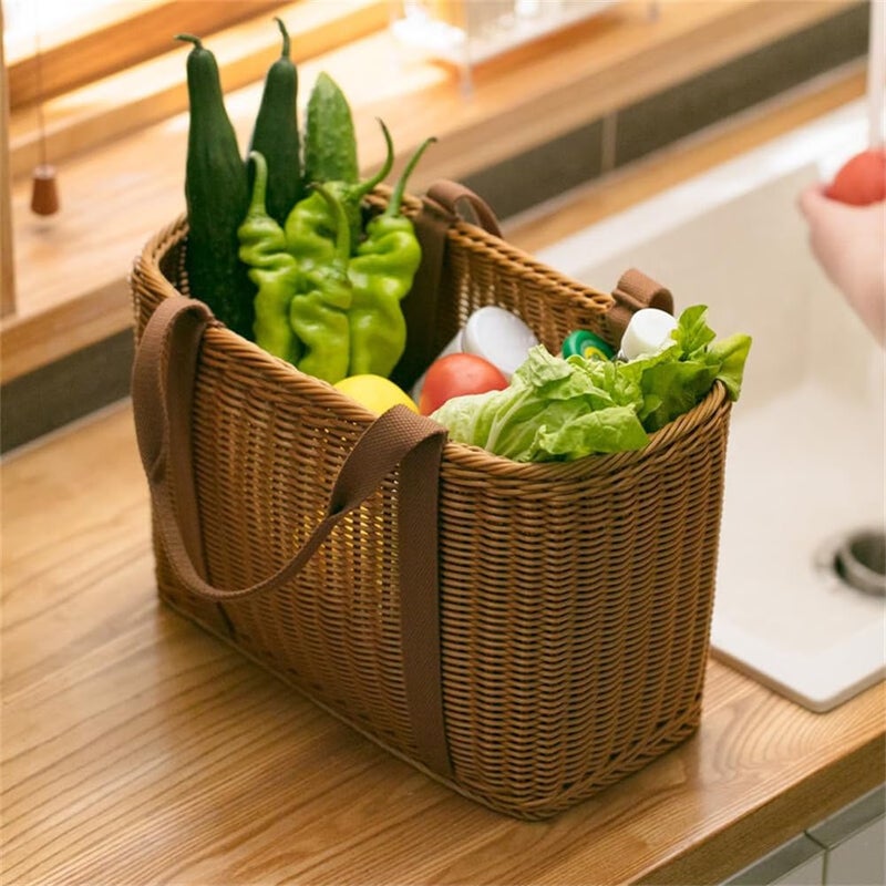 Shapeazy Wicker Shopping Basket with Handles â€“ Reusable Handwoven Market Basket for Groceries, Farmers Market, Foraging, Picnic, Flower Gathering & Home Storage â€“ Lightweight Wicker Tote (L) - Image 5