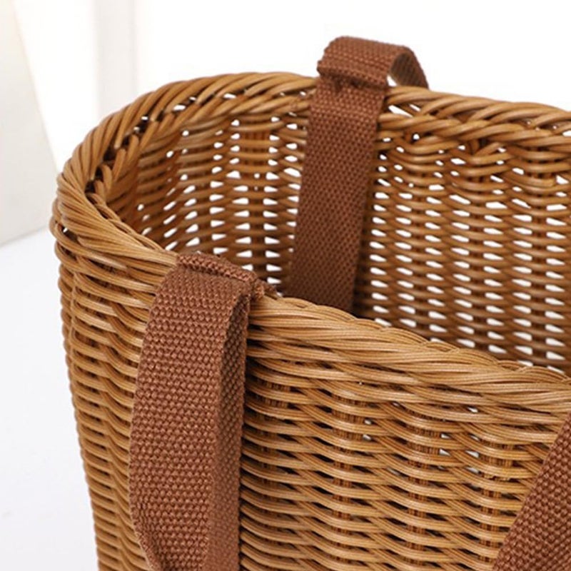 Shapeazy Wicker Shopping Basket with Handles â€“ Reusable Handwoven Market Basket for Groceries, Farmers Market, Foraging, Picnic, Flower Gathering & Home Storage â€“ Lightweight Wicker Tote (L) - Image 3