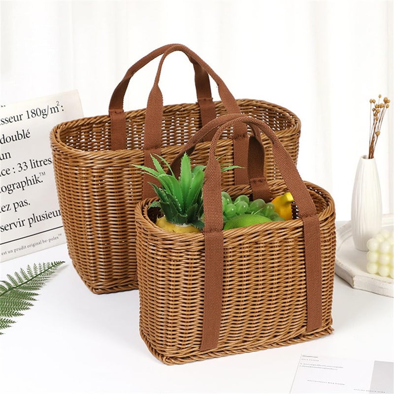 Shapeazy Wicker Shopping Basket with Handles â€“ Reusable Handwoven Market Basket for Groceries, Farmers Market, Foraging, Picnic, Flower Gathering & Home Storage â€“ Lightweight Wicker Tote (L) - Image 2