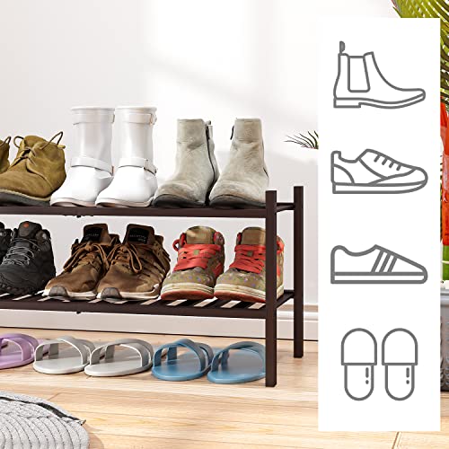 viewcare 2-Tier Shoe Rack for Entryway, Bamboo Shoe Rack for Closet, Free Standing Shoe Racks for Indoor Outdoor, Stackable Shoe Shelf Storage Organizer for Hallway Closet - Image 3
