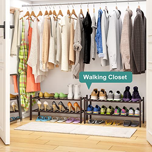 viewcare 2-Tier Shoe Rack for Entryway, Bamboo Shoe Rack for Closet, Free Standing Shoe Racks for Indoor Outdoor, Stackable Shoe Shelf Storage Organizer for Hallway Closet - Image 5