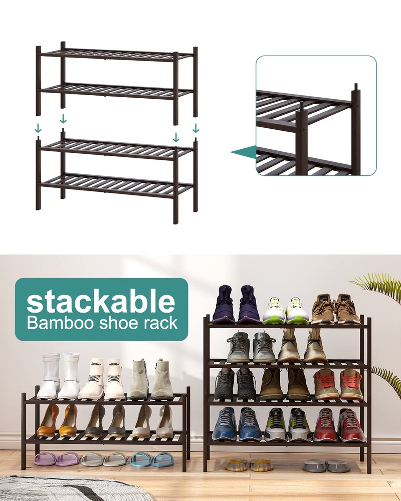 viewcare 2-Tier Shoe Rack for Entryway, Bamboo Shoe Rack for Closet, Free Standing Shoe Racks for Indoor Outdoor, Stackable Shoe Shelf Storage Organizer for Hallway Closet - Image 4