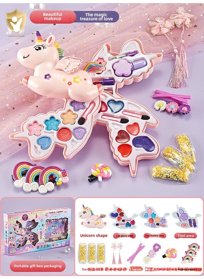 Children's Makeup Toys Cosmetics Rotating Box Girls Play Home Lipstick Nail Polish Hair Clip Beauty Birthday Gift-Color:B Unicorn Three-layer Makeup Box Set-Specifications:Chinese Color Box-One Piece For Hair - Image 1