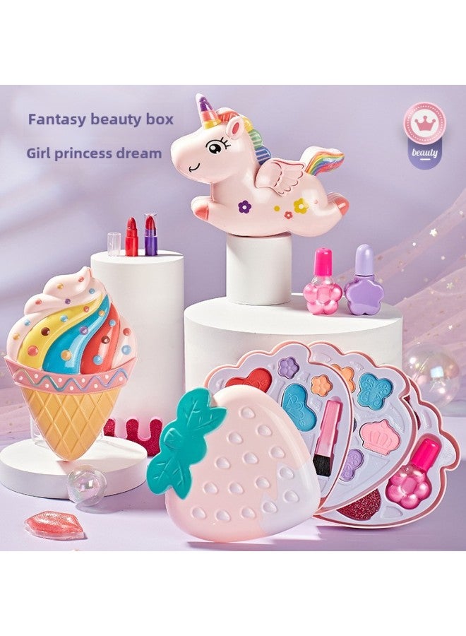 Children's Makeup Toys Cosmetics Rotating Box Girls Play Home Lipstick Nail Polish Hair Clip Beauty Birthday Gift-Color:B Unicorn Three-layer Makeup Box Set-Specifications:Chinese Color Box-One Piece For Hair - Image 3