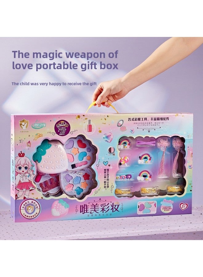 Children's Makeup Toys Cosmetics Rotating Box Girls Play Home Lipstick Nail Polish Hair Clip Beauty Birthday Gift-Color:B Unicorn Three-layer Makeup Box Set-Specifications:Chinese Color Box-One Piece For Hair - Image 2