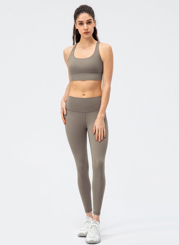 Loquat Double-sided grinding hair shock-proof sports bra high-waist tight pants fitness two-piece set  - Image 1
