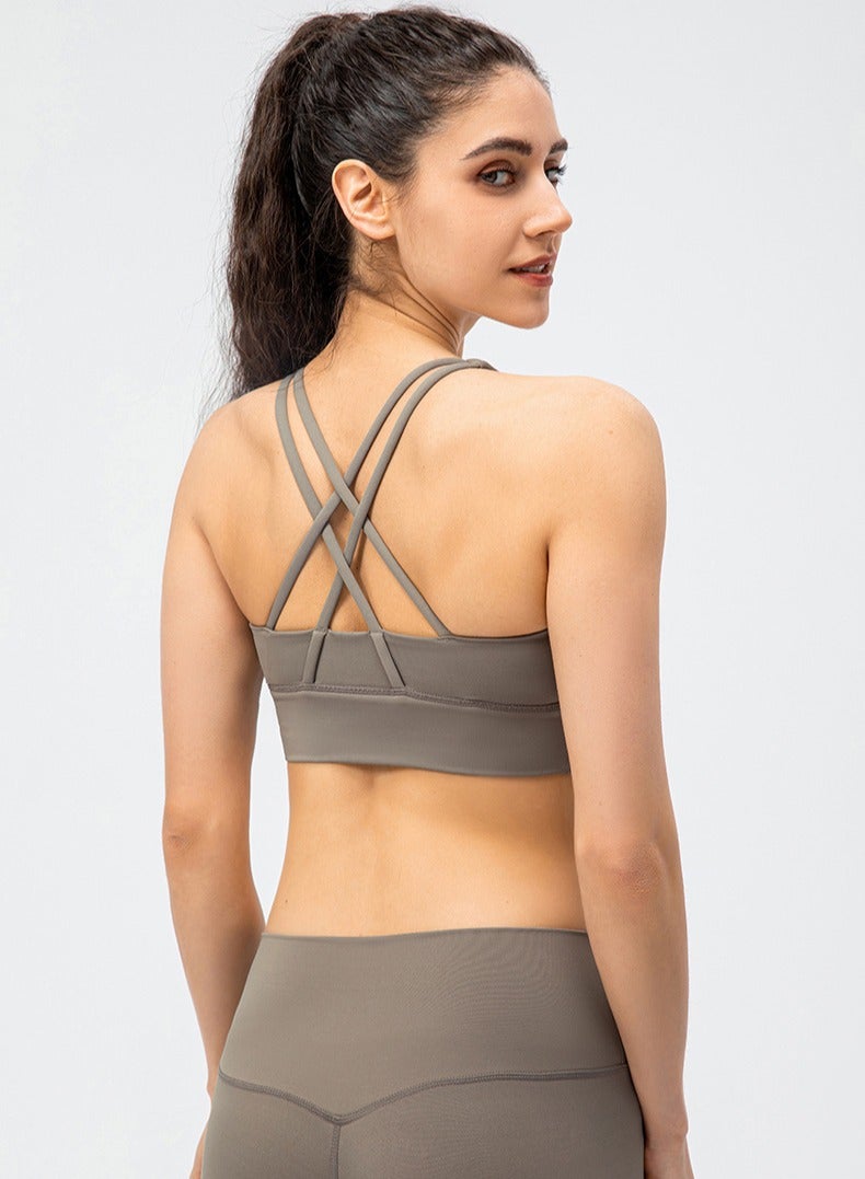 Loquat Double-sided grinding hair shock-proof sports bra high-waist tight pants fitness two-piece set  - Image 2