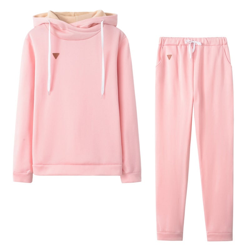 9531#2024 Fall/Winter European and American Womens Wear Explosions Fleece Fashion Leather Seal Long Sleeve Hooded Leisure Sports suit Pink  - Image 1