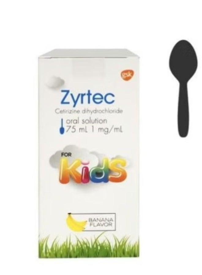 Zyrtec Cetirizine Dihydrochloride Oral Solution for Kids, 1mg/mL, 75ml, Banana Flavor