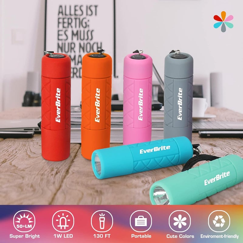 EverBrite 6-Pack Mini Flashlight Set, Small Multicolor Flashlights with Lanyard, 1W Led for Camping, Hiking, Emergencies, 18 AAA Batteries Included, Gift for Christmas Birthday Anniversary - Image 2
