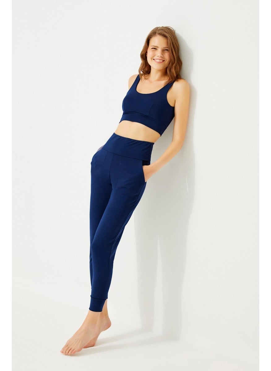 COTTONHILL - Navy Blue High Waist Double Pocket Women's Jogger Sweatpants - Image 1