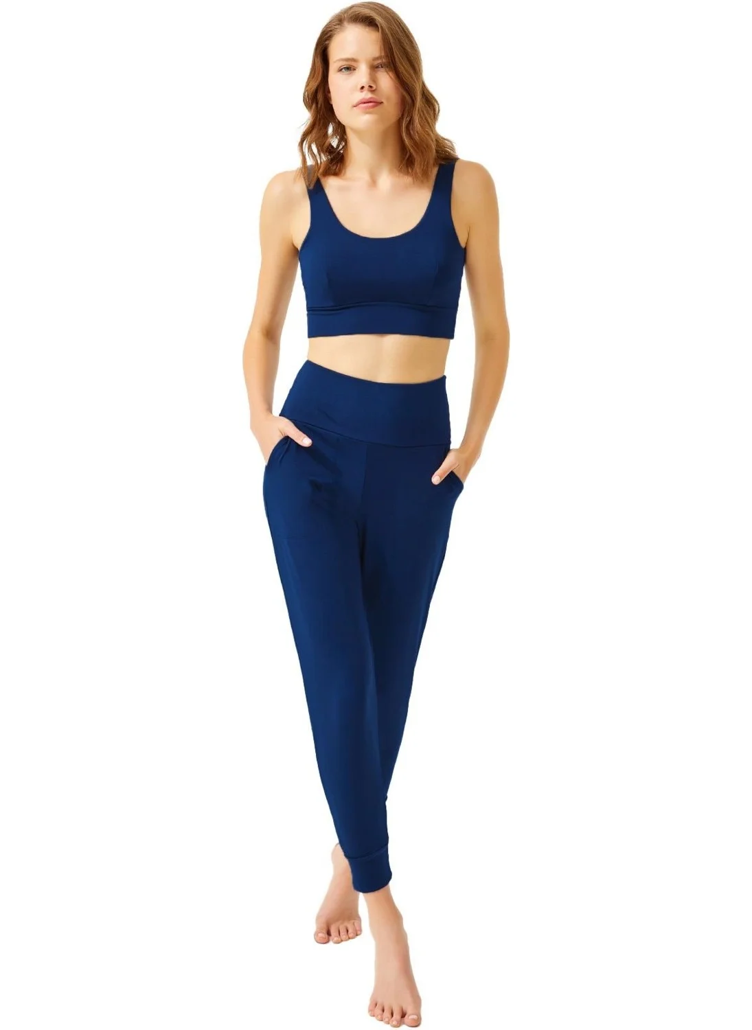 كوتن هيل Navy Blue High Waist Double Pocket Women's Jogger Sweatpants