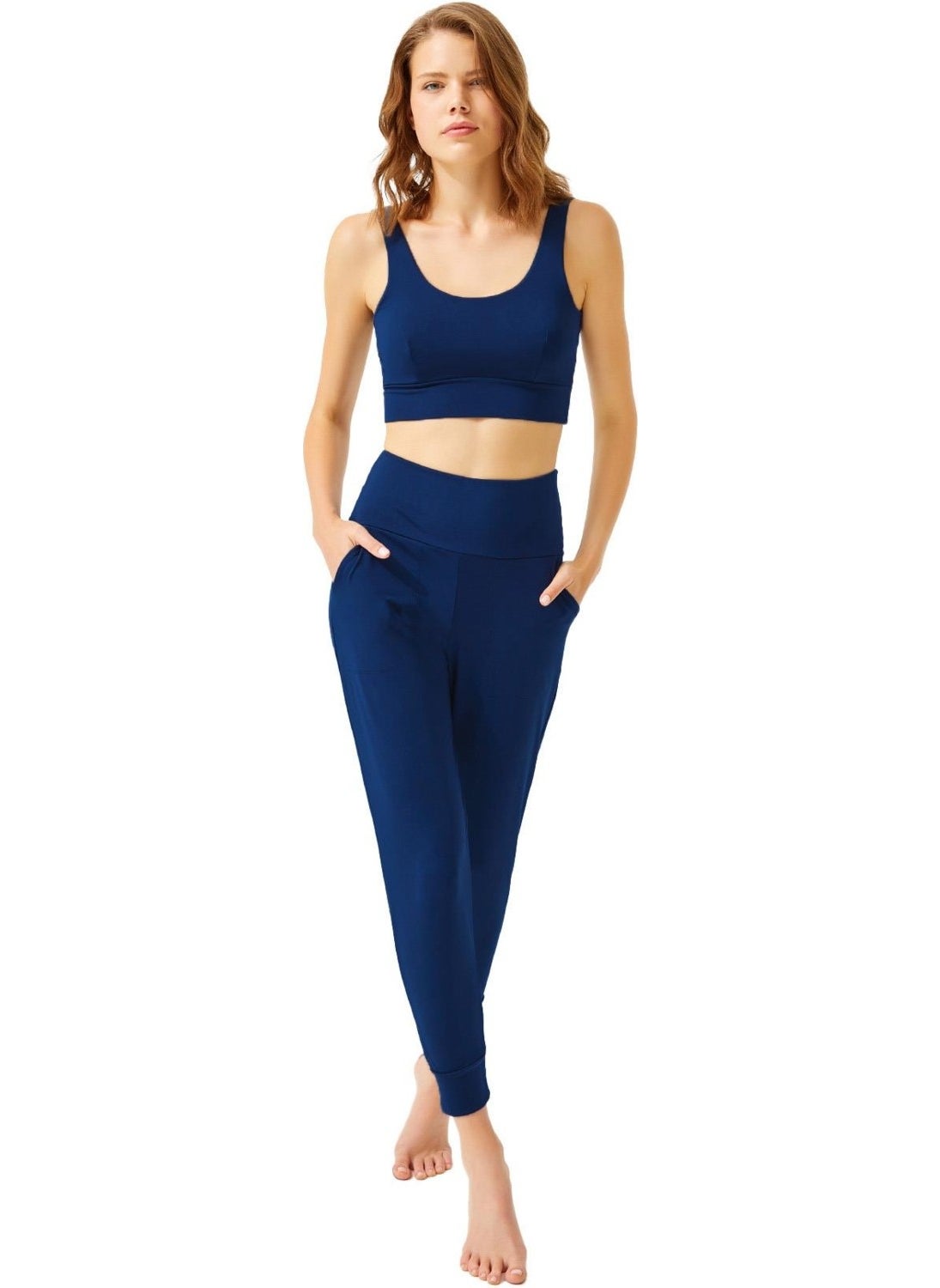 COTTONHILL - Navy Blue High Waist Double Pocket Women's Jogger Sweatpants - Image 1