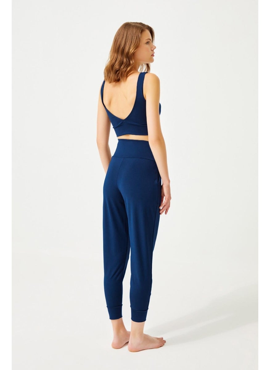 COTTONHILL - Navy Blue High Waist Double Pocket Women's Jogger Sweatpants - Image 1
