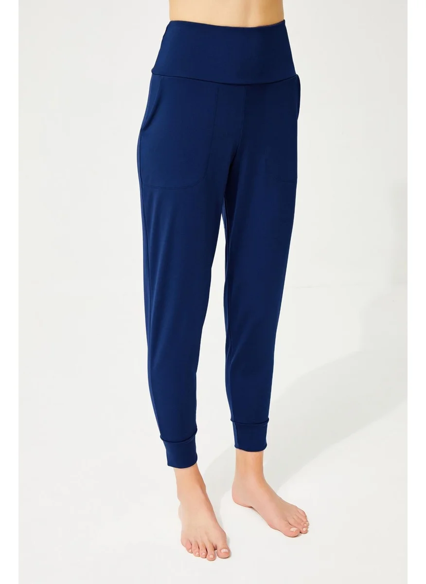 كوتن هيل Navy Blue High Waist Double Pocket Women's Jogger Sweatpants