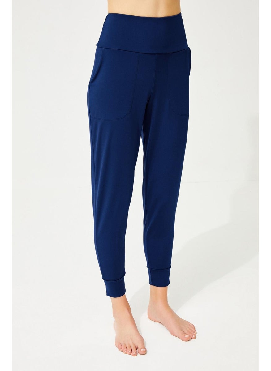 COTTONHILL - Navy Blue High Waist Double Pocket Women's Jogger Sweatpants - Image 1
