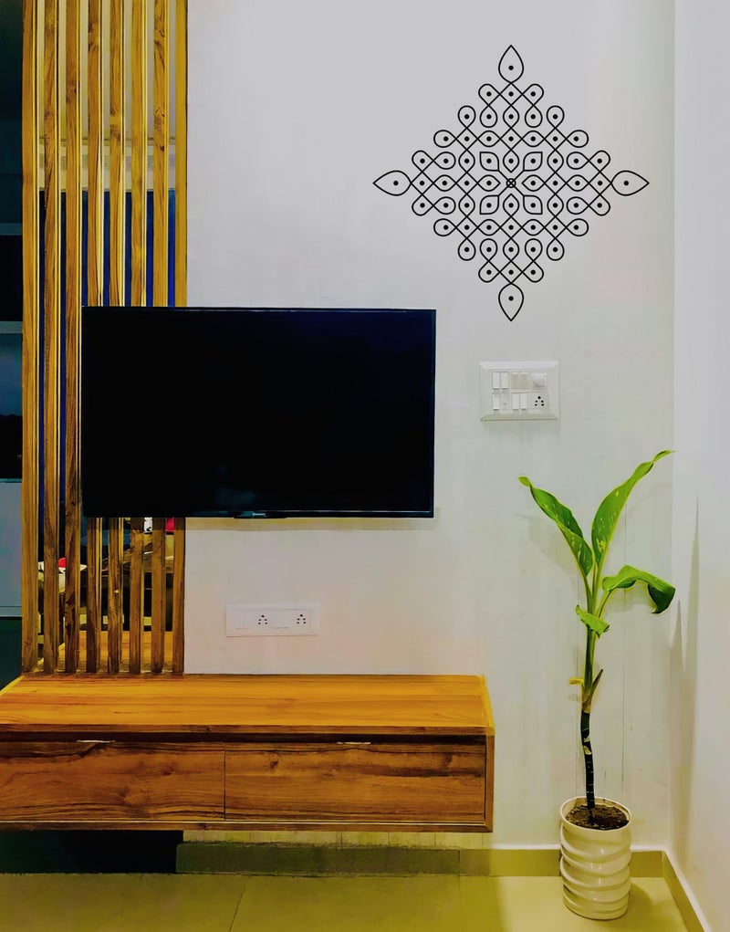 WallDesign Small Kolam Wall Sticker (16.5x16.5inch) - Delicate Indian Art for Nooks & Entryways - Copper Colour - Image 1