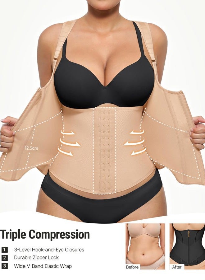 FeelinGirl Waist Trainer Vest for Women Tummy Control Corset Body Shaper with Back Support Adjustable Straps, Beige, L - Image 2