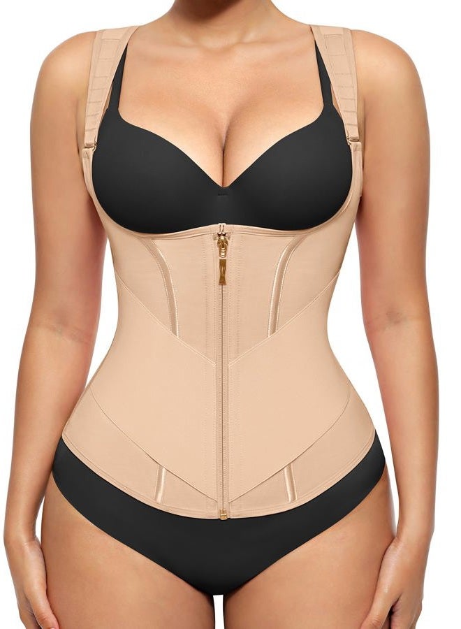 FeelinGirl Waist Trainer Vest for Women Tummy Control Corset Body Shaper with Back Support Adjustable Straps, Beige, L - Image 1