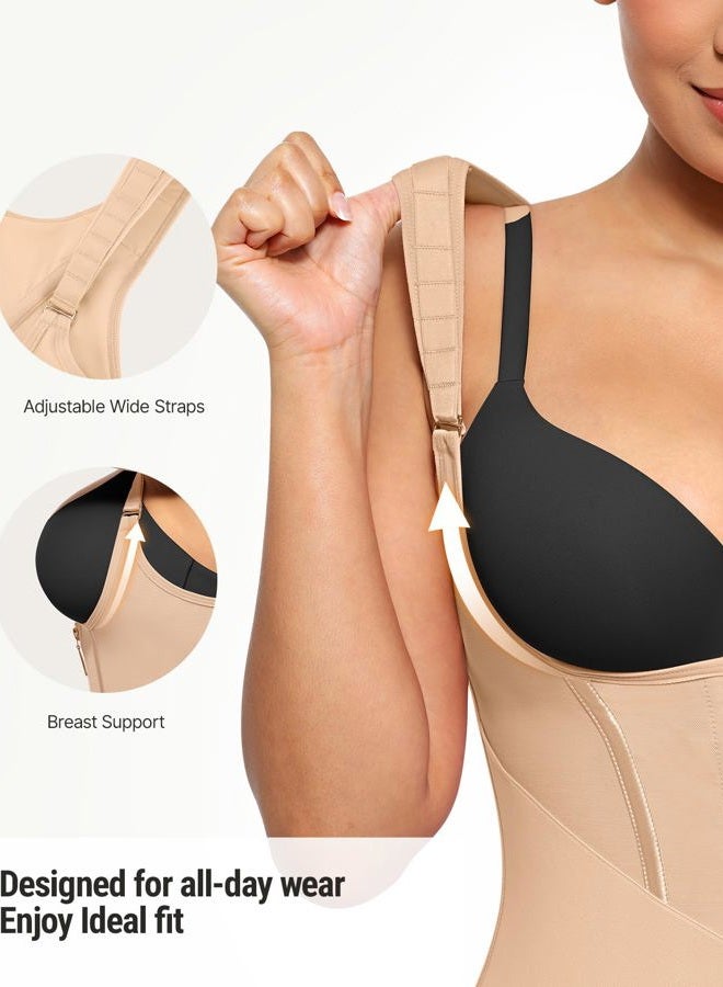 FeelinGirl Waist Trainer Vest for Women Tummy Control Corset Body Shaper with Back Support Adjustable Straps, Beige, L - Image 3