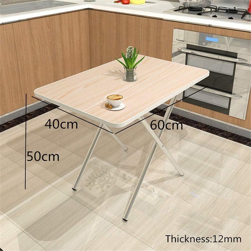 N.C Qualife folding camping table foldable square dining table 4-seater portable outdoor picnic table wood simple modern folding table home kitchen desk for small space (black-white leg, 60 * 40 * 50cm) - Image 2