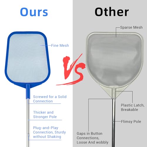 Tavaleu Pool Skimmer - Pool Skimmer Net with 5 Section Adjustable Telescopic Aluminum Pole, 23''- 60'', Pool Net Skimmer Rake with Ultra Fine Mesh , Pool Leaf Skimmer for Swimming Pools, Spas, Hot Tubs - Image 5