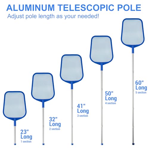 Tavaleu Pool Skimmer - Pool Skimmer Net with 5 Section Adjustable Telescopic Aluminum Pole, 23''- 60'', Pool Net Skimmer Rake with Ultra Fine Mesh , Pool Leaf Skimmer for Swimming Pools, Spas, Hot Tubs - Image 3