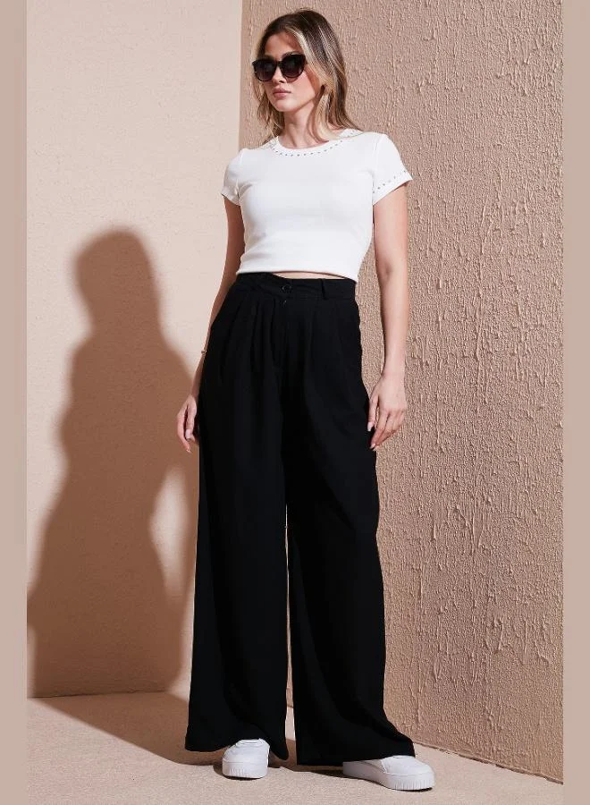 ليلا بنطلون واسع نسائي بخصر عالٍ