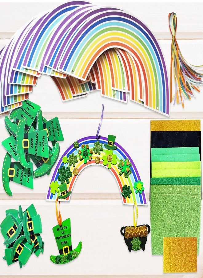 MLOLM 12 Sets St Patrick Day Rainbow Craft Kits Saint Patricks Day Crafts Kits DIY Irish Lucky Shamrock Foam Stickers Black Cauldron Craft Art Kit for Classroom Home Activity Art Project - Image 5