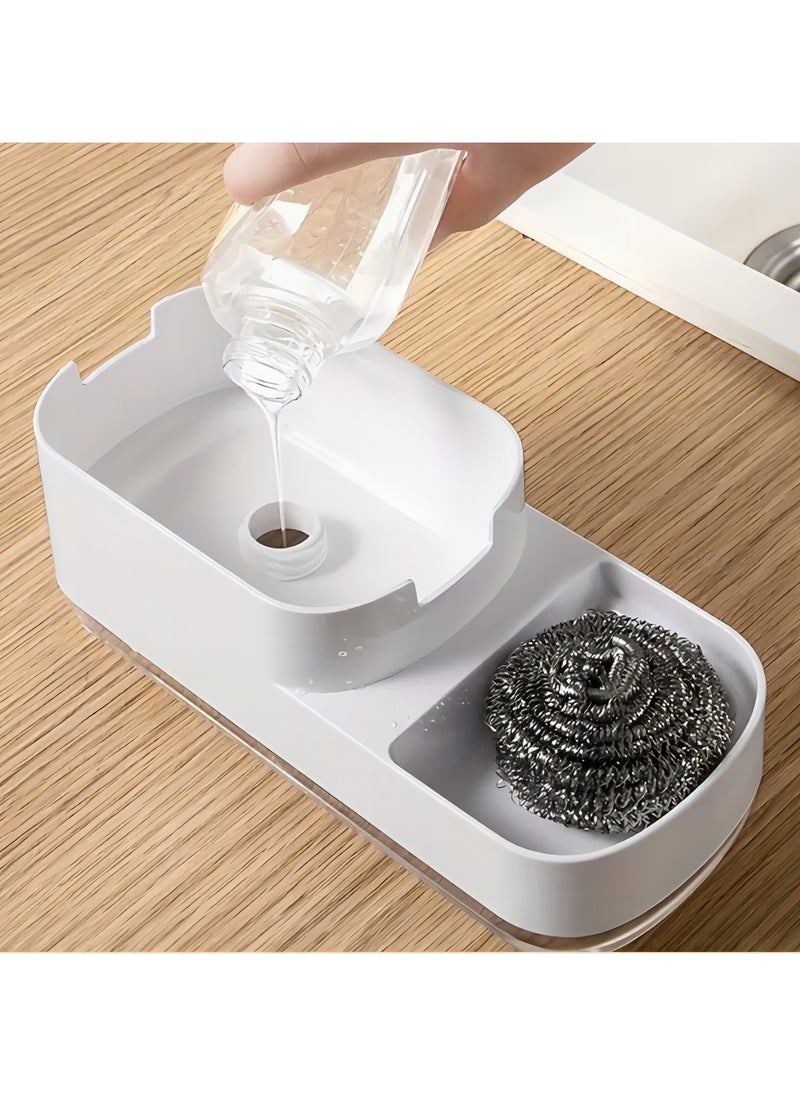 Arabest - 1pc Dishwashing Soap Dispenser with Sponge Holder, Dishwasher Soap Dispenser Sponge Holder 2 in 1, Dishwashing Soap Pump Dispenser for Kitchen, Bathroom Accessories - Image 1
