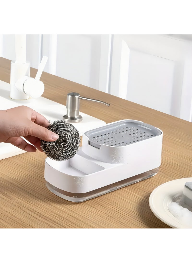 Arabest - 1pc Dishwashing Soap Dispenser with Sponge Holder, Dishwasher Soap Dispenser Sponge Holder 2 in 1, Dishwashing Soap Pump Dispenser for Kitchen, Bathroom Accessories - Image 1