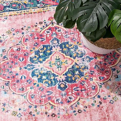 YesRug Boho Rug 3x5 Pink Small Area Rug Washable Vintage Rug for Kitchen Living Room Bedroom Bathroom Office Low Pile Non Slip Indoor Floor Carpet - Image 4