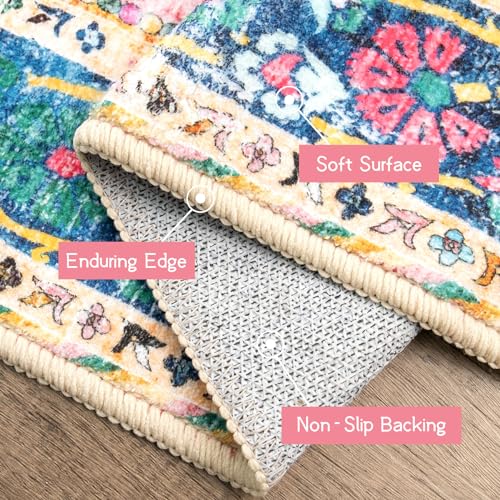 YesRug Boho Rug 3x5 Pink Small Area Rug Washable Vintage Rug for Kitchen Living Room Bedroom Bathroom Office Low Pile Non Slip Indoor Floor Carpet - Image 3