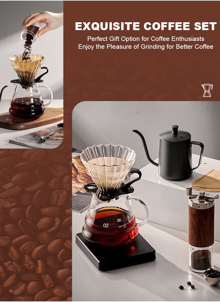 Perfii - 7-Piece V60 Pour Over Coffee Maker Set with Gooseneck Kettle, Grinder, Brewer, and 100 Filters - Perfect for Rich and Flavorful Brews - Image 1