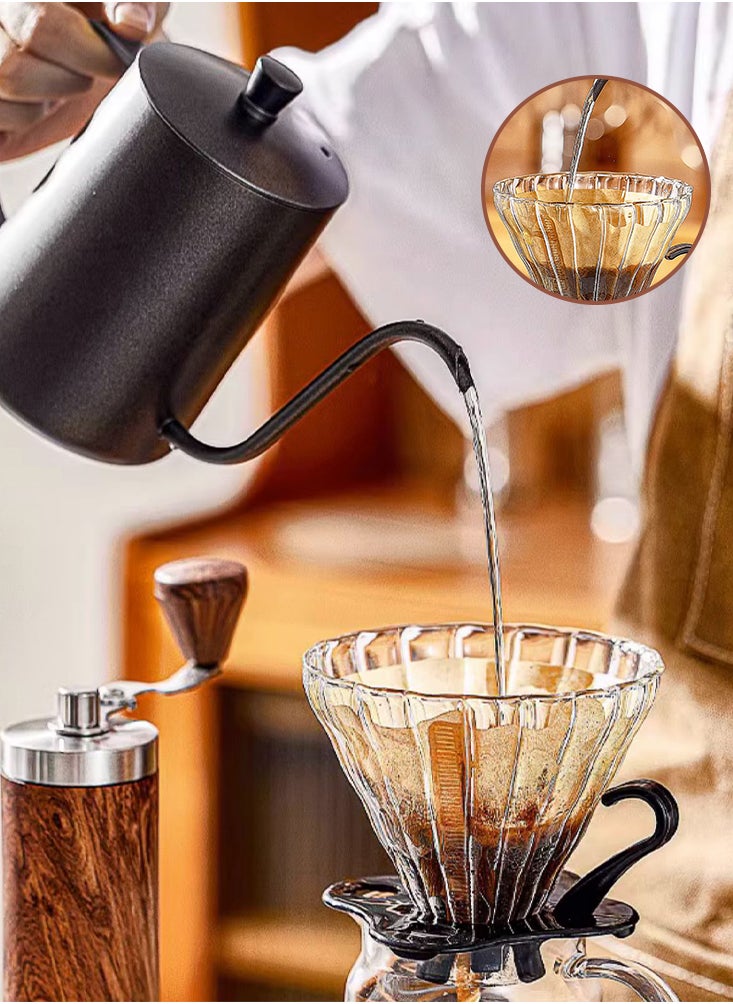 Perfii - 7-Piece V60 Pour Over Coffee Maker Set with Gooseneck Kettle, Grinder, Brewer, and 100 Filters - Perfect for Rich and Flavorful Brews - Image 1