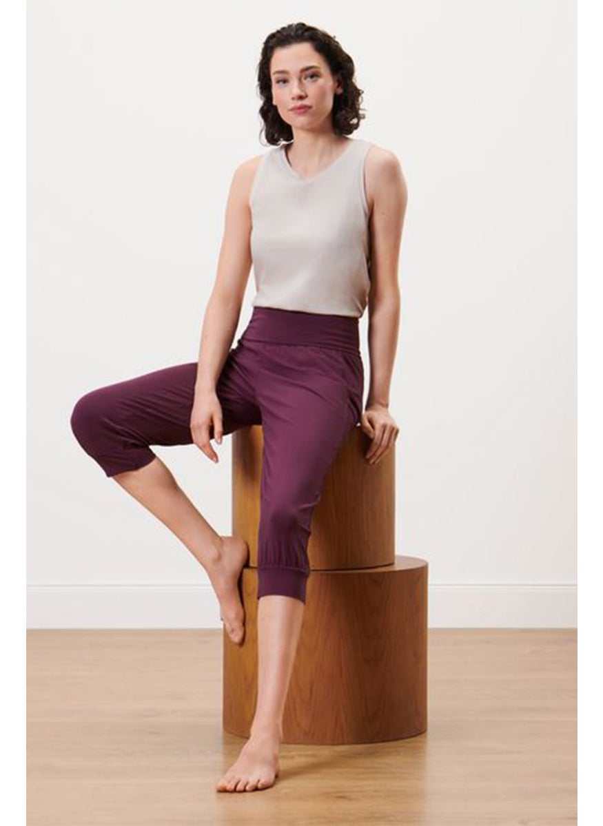 Tchibo Women Comfort Fit Yoga Crop Pants, Plum  - Image 1