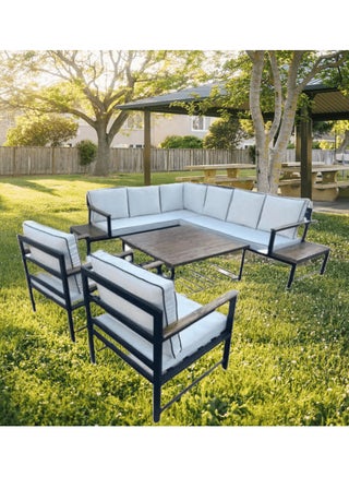 Mardod Saudi Outdoor Set of Iron and European Wood Consisting of an L-shaped Corner Sofa with Two Built-in Side Tables + 2 Chairs + a Coffee Table in the Middle - Sky Blue - 5Set_MTL_00010 - pzsku/Z305C3283519400E3232FZ/45/1745649146/ce633272-7c94-4130-831c-ec9a8f0c1bcf