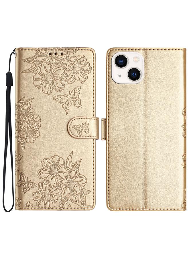 زبون جراب لهاتف iPhone 13 mini مصنوع من مادة البولي يوريثان المنقوشة بنقشة زهور الكرز والفراشات - Image 1