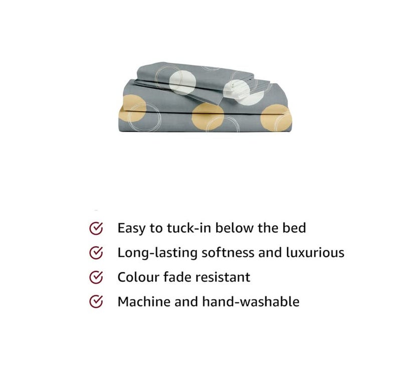 BSB HOME Premium Forever Modern Style Glace Cotton Floral Luxurious Beautiful Soft Comfort Designer Floral Pattern 1 Single Size Bed bedsheet and 1 Pillow Cover- Grey,White & Yellow - Image 3