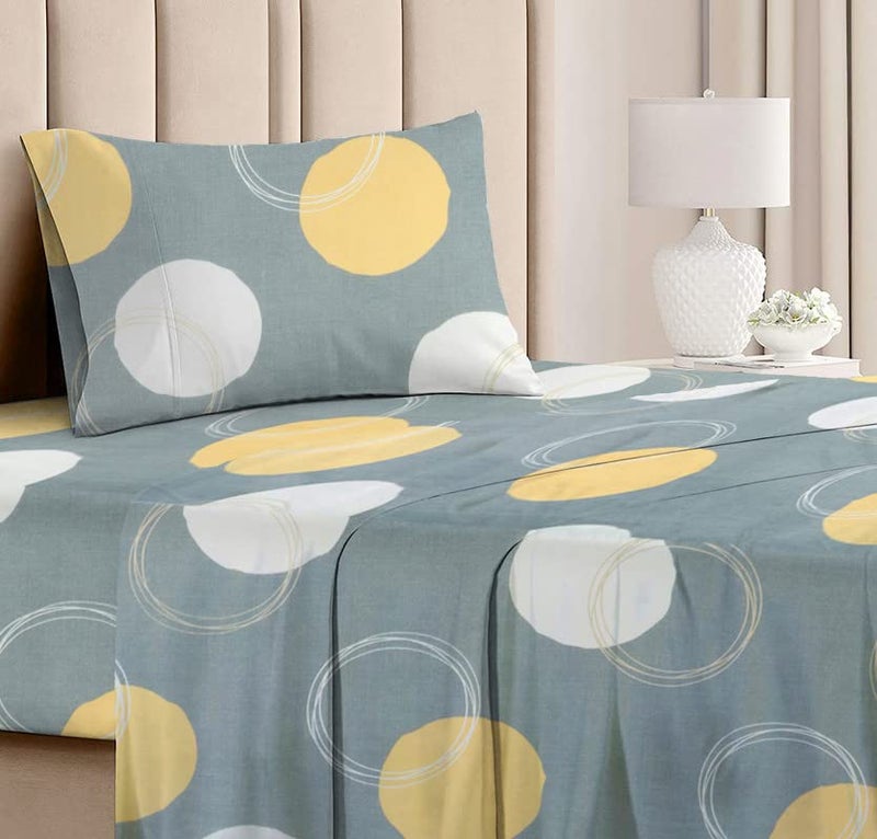 BSB HOME Premium Forever Modern Style Glace Cotton Floral Luxurious Beautiful Soft Comfort Designer Floral Pattern 1 Single Size Bed bedsheet and 1 Pillow Cover- Grey,White & Yellow - Image 5